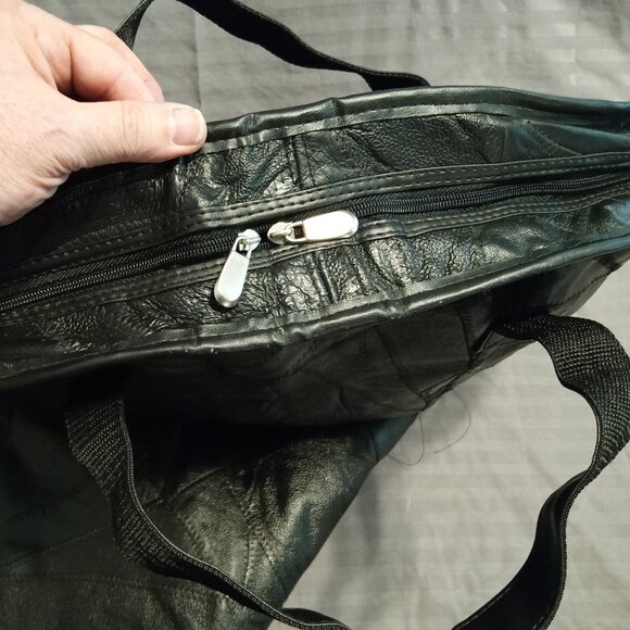 Patchwork Leather Garment Bag with embroidered Dallas Dance Festival Logo - Picture 10 of 14